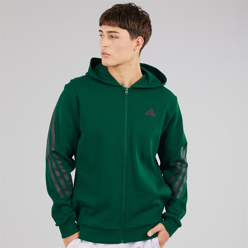 adidas Mens Future Icons 3 Stripes Full Zip Hoodie Collegiate Green
