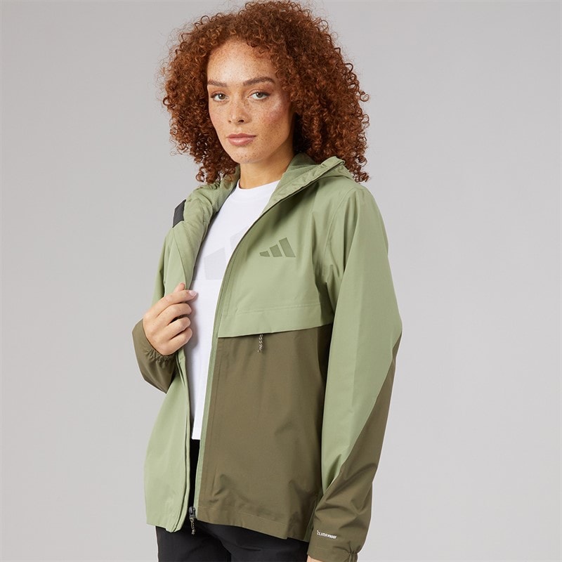 adidas Womens Terrex Multi 2 Layer Climaproof Hooded Rain Jacket Tent Green/Olive Strata/Shadow Olive