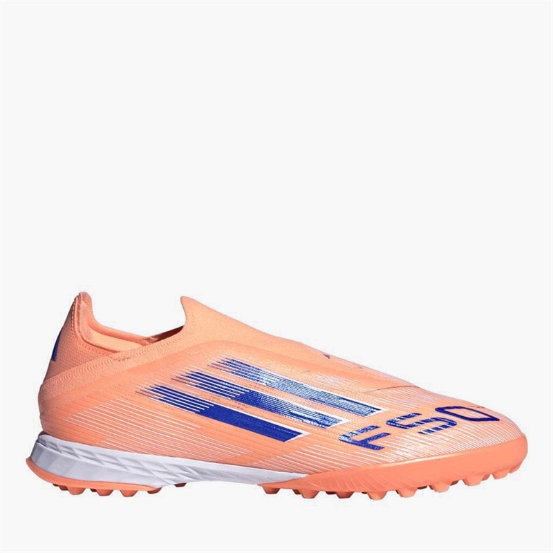 adidas Mens F50 Pro Laceless Coral Blaze Pack TF Astro Turf Football Boots Beam Orange/Lucid Blue/Cloud White Beam Orange/Lucid Blue /Cloud White