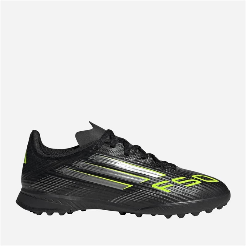 adidas Kids F50 League Electric Stealth Pack TF Astro Football Boots Core Black/Iron Metallic/Lucid Lemon